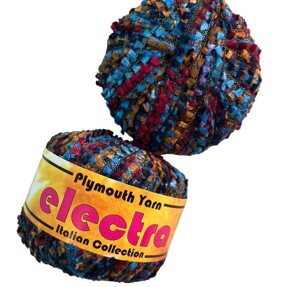 Plymouth Yarn Other - 1.5 Skeins Plymouth Yarn ELECTRA Ladder Ribbon | Blue Gold, Red
